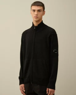 Jumpers<C.P. Company Lambswool GRS Zipped Cardigan Black