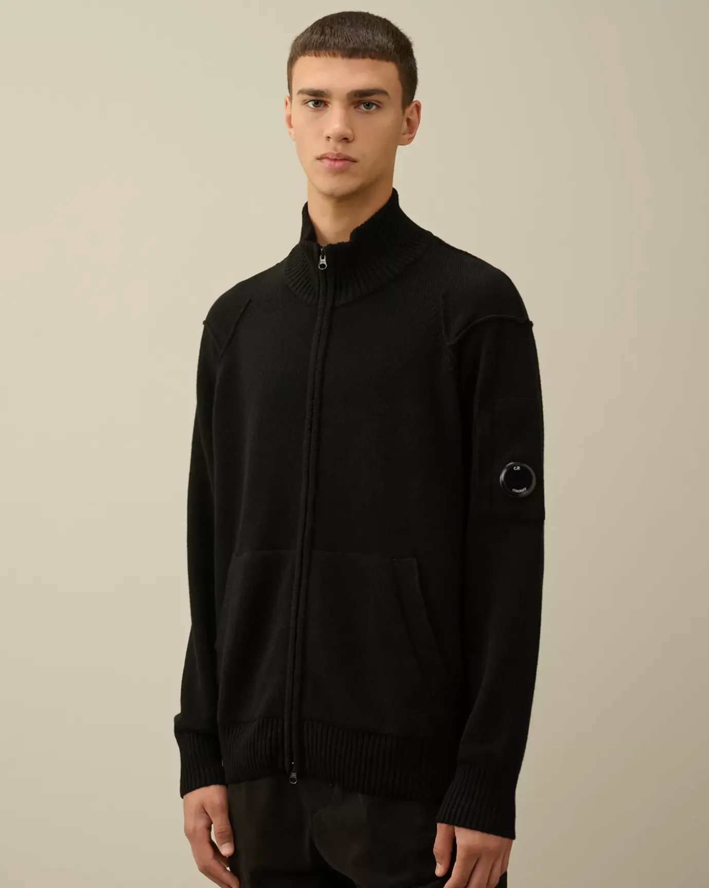 Jumpers<C.P. Company Lambswool GRS Zipped Cardigan Black