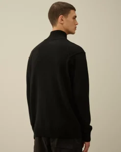 Jumpers<C.P. Company Lambswool GRS Zipped Cardigan Black