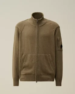 Jumpers<C.P. Company Lambswool GRS Zipped Cardigan Walnut – Beige