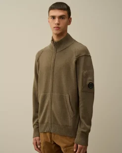 Jumpers<C.P. Company Lambswool GRS Zipped Cardigan Walnut – Beige