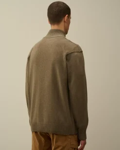 Jumpers<C.P. Company Lambswool GRS Zipped Cardigan Walnut – Beige