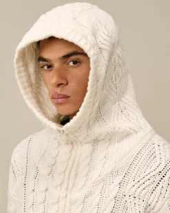 Jumpers<C.P. Company Lambswool Hooded Zipped Logo Knit Gauze White