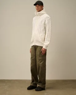 Jumpers<C.P. Company Lambswool Hooded Zipped Logo Knit Gauze White