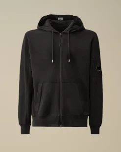 Sweatshirts<C.P. Company Light Fleece Zipped Hooded Sweatshirt Black