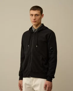 Sweatshirts<C.P. Company Light Fleece Zipped Hooded Sweatshirt Black