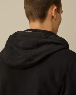Sweatshirts<C.P. Company Light Fleece Zipped Hooded Sweatshirt Black