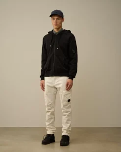 Sweatshirts<C.P. Company Light Fleece Zipped Hooded Sweatshirt Black