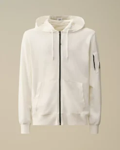 Sweatshirts<C.P. Company Light Fleece Zipped Hooded Sweatshirt Gauze White