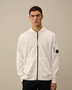 Sweatshirts<C.P. Company Light Fleece Zipped Hooded Sweatshirt Gauze White