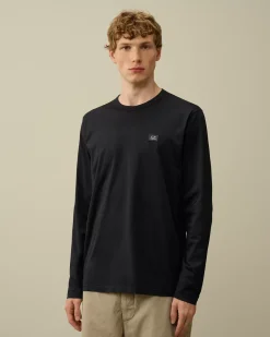 T-shirts & Polo<C.P. Company Mercerized 70/2 Jersey Gasato Longsleeved Logo Patch T-Shirt Total Eclipse – Blue