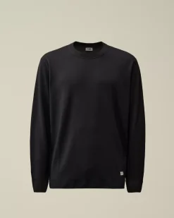 Jumpers<C.P. Company Merino Wool Fast Dyed Crew Neck Logo Knit Total Eclipse – Blue