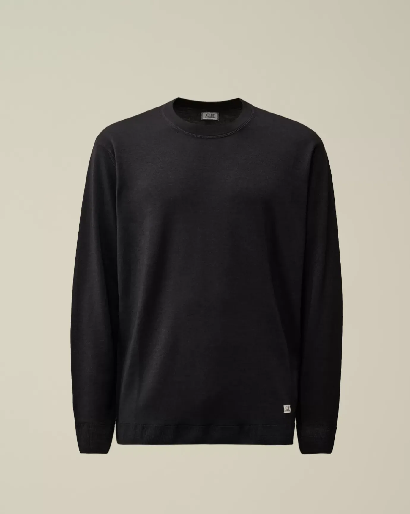 Jumpers<C.P. Company Merino Wool Fast Dyed Crew Neck Logo Knit Total Eclipse – Blue
