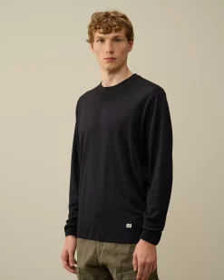 Jumpers<C.P. Company Merino Wool Fast Dyed Crew Neck Logo Knit Total Eclipse – Blue