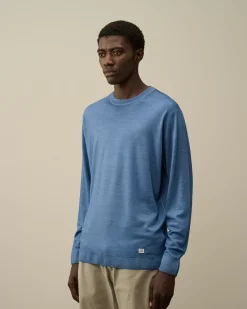 Jumpers<C.P. Company Merino Wool Fast Dyed Crew Neck Logo Knit Flint Stone – Blue