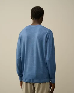 Jumpers<C.P. Company Merino Wool Fast Dyed Crew Neck Logo Knit Flint Stone – Blue