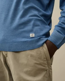 Jumpers<C.P. Company Merino Wool Fast Dyed Crew Neck Logo Knit Flint Stone – Blue