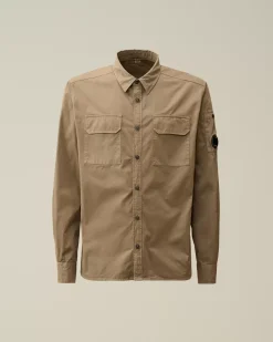 Shirt<C.P. Company Organic Gabardine Buttoned Lens Shirt Walnut – Beige