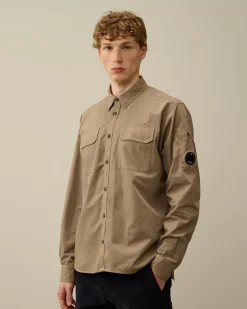 Shirt<C.P. Company Organic Gabardine Buttoned Lens Shirt Walnut – Beige