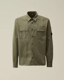 Shirt<C.P. Company Organic Gabardine Buttoned Lens Shirt Grape Leaf – Green