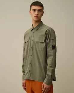 Shirt<C.P. Company Organic Gabardine Buttoned Lens Shirt Grape Leaf – Green