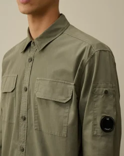 Shirt<C.P. Company Organic Gabardine Buttoned Lens Shirt Grape Leaf – Green