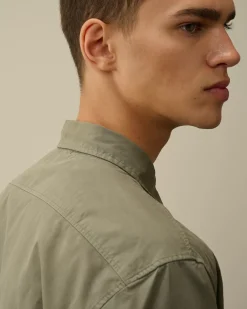 Shirt<C.P. Company Organic Gabardine Buttoned Lens Shirt Grape Leaf – Green