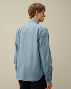 Shirt<C.P. Company Organic Gabardine Buttoned Lens Shirt Flint Stone – Blue