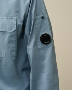 Shirt<C.P. Company Organic Gabardine Buttoned Lens Shirt Flint Stone – Blue