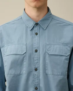 Shirt<C.P. Company Organic Gabardine Buttoned Lens Shirt Flint Stone – Blue