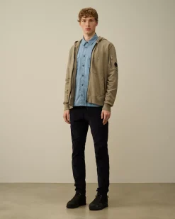 Shirt<C.P. Company Organic Gabardine Buttoned Lens Shirt Flint Stone – Blue