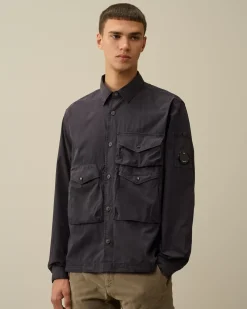 Overshirt<C.P. Company Organic Gabardine Buttoned Utility Overshirt Nightshade – Purple