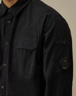 Shirt<C.P. Company Organic Gabardine Buttoned Lens Shirt Total Eclipse – Blue