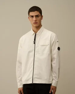 Overshirt<C.P. Company Organic Gabardine Zipped Overshirt Gauze White