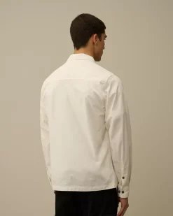 Overshirt<C.P. Company Organic Gabardine Zipped Overshirt Gauze White