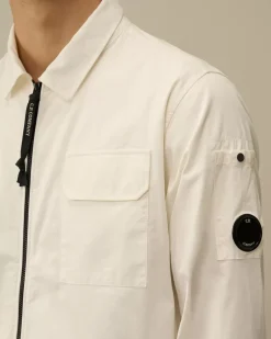 Overshirt<C.P. Company Organic Gabardine Zipped Overshirt Gauze White