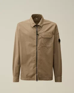 Overshirt<C.P. Company Organic Gabardine Zipped Overshirt Walnut – Beige