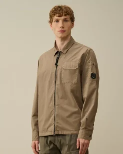 Overshirt<C.P. Company Organic Gabardine Zipped Overshirt Walnut – Beige