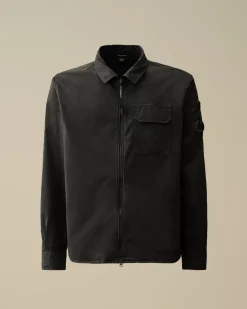 Overshirt<C.P. Company Organic Gabardine Zipped Overshirt Black