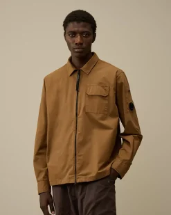 Overshirt<C.P. Company Organic Gabardine Zipped Overshirt Toffee – Beige