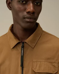 Overshirt<C.P. Company Organic Gabardine Zipped Overshirt Toffee – Beige