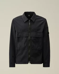 Overshirt<C.P. Company Organic Gabardine Zipped Utility Overshirt Total Eclipse – Blue