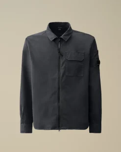 Overshirt<C.P. Company Organic Gabardine Zipped Overshirt Total Eclipse – Blue