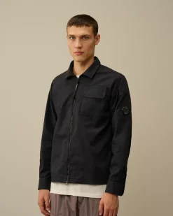 Overshirt<C.P. Company Organic Gabardine Zipped Overshirt Total Eclipse – Blue