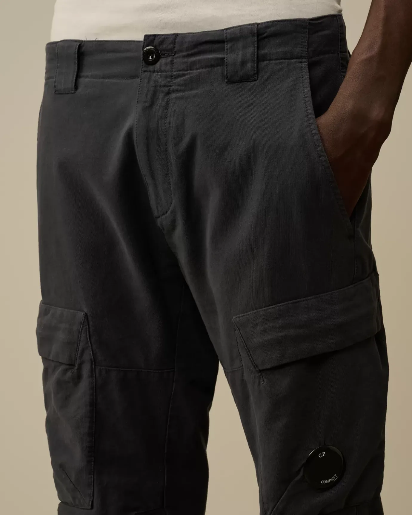 Trousers<C.P. Company Ottoman Stretch Emerized Ergonomic Cargo Pants Black Sand