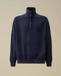 Sweatshirts<C.P. Company Reverse Brushed & Emerized Diagonal Fleece Half Zipped Sweatshirt Estate Blue