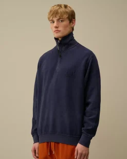 Sweatshirts<C.P. Company Reverse Brushed & Emerized Diagonal Fleece Half Zipped Sweatshirt Estate Blue
