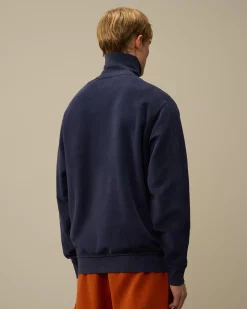 Sweatshirts<C.P. Company Reverse Brushed & Emerized Diagonal Fleece Half Zipped Sweatshirt Estate Blue