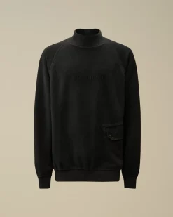 Sweatshirts<C.P. Company Reverse Brushed & Emerized Diagonal Fleece Funnel Neck Sweatshirt Black Sand