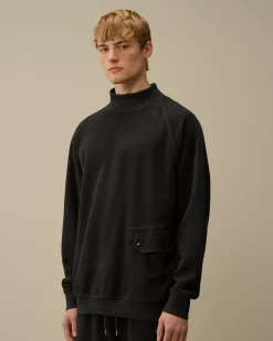 Sweatshirts<C.P. Company Reverse Brushed & Emerized Diagonal Fleece Funnel Neck Sweatshirt Black Sand